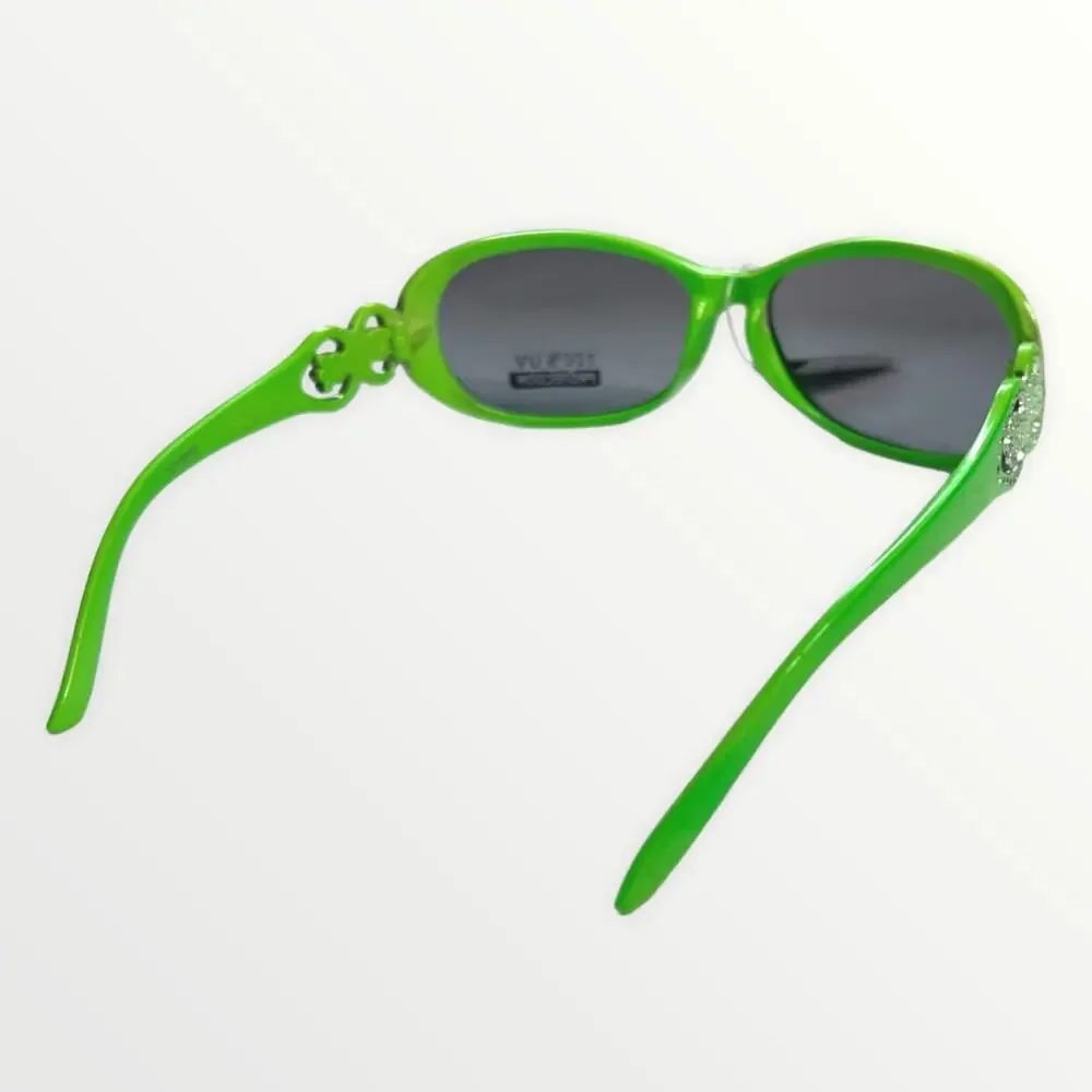 Kids Sunglasses 100% UV Protection Green & Blue Retro Frames With Glitter Detail